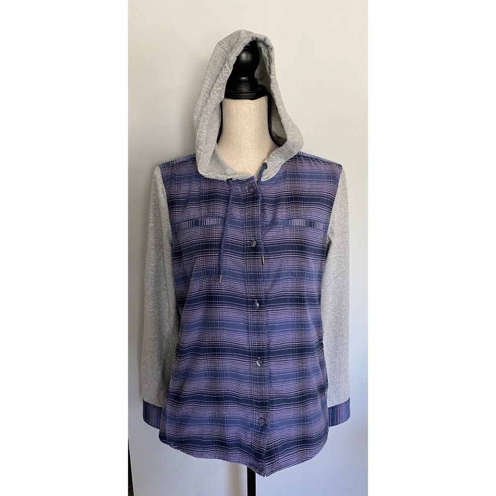 Women's The North Face Purple Plaid Hooded Shirt Hike-In Shacket size Small